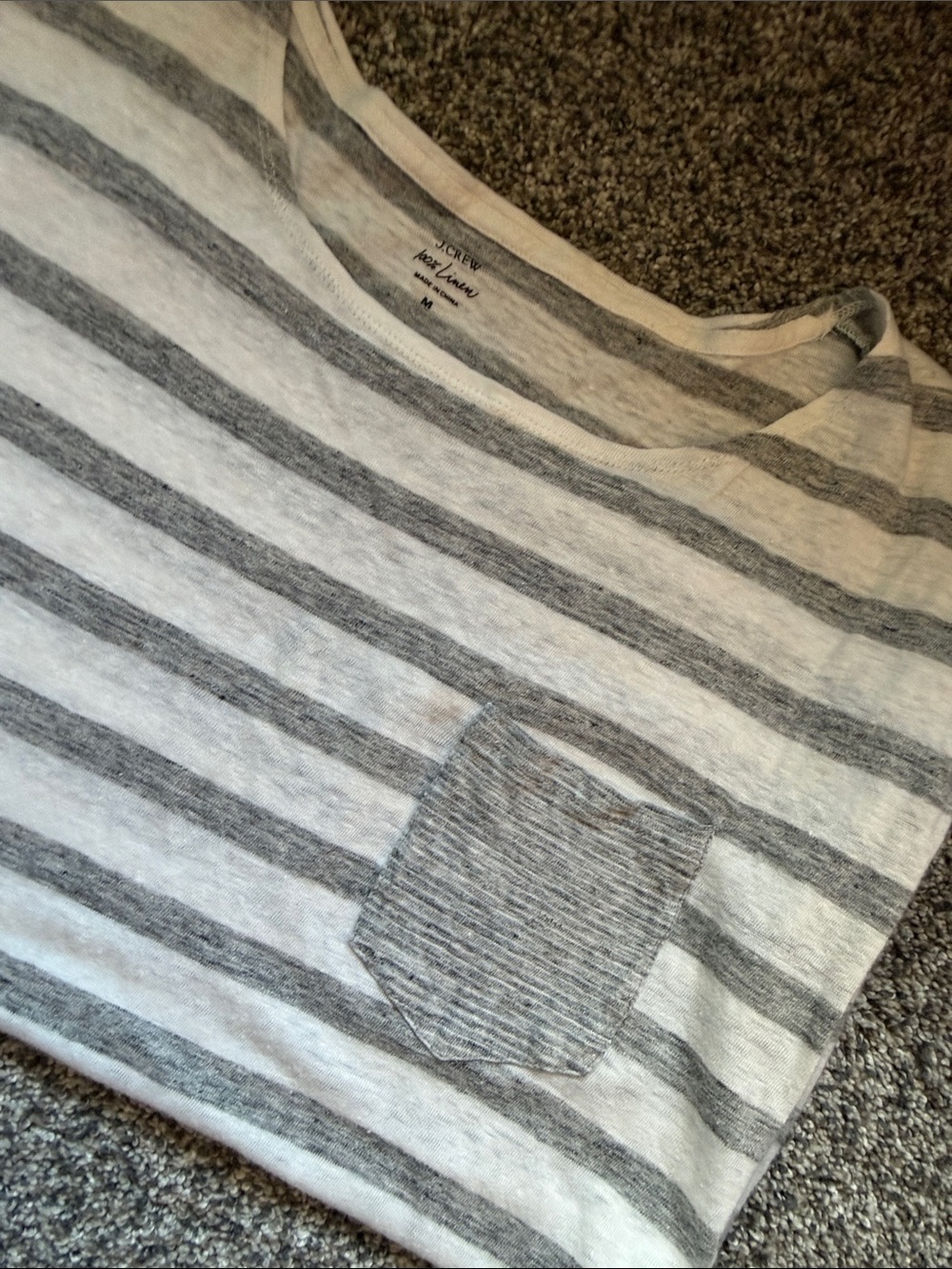 J. Crew linen Striped Grey & White Pocket Tee - Picture 3 of 4